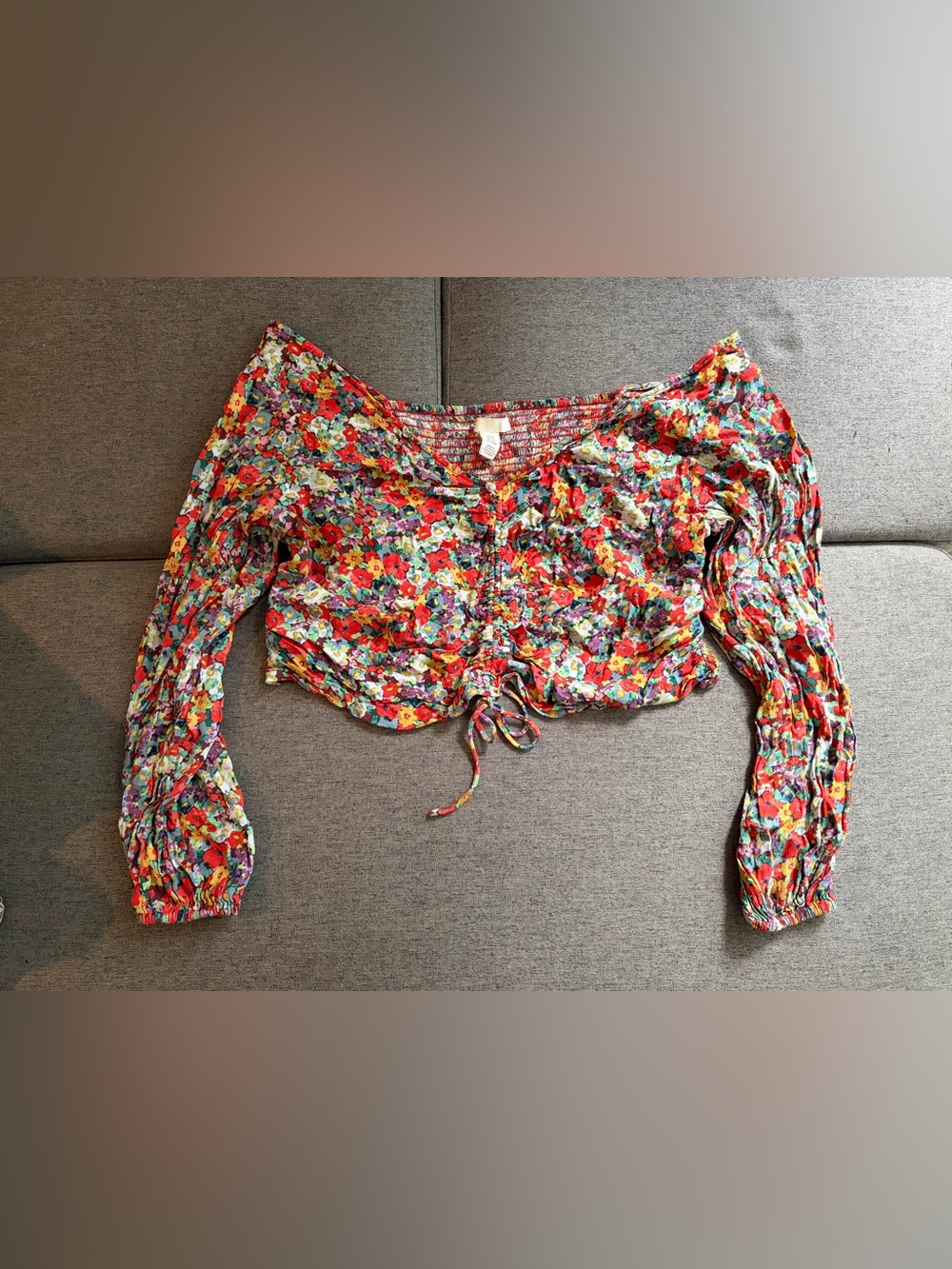 Floral Long-Sleeve Cropped Blouse
